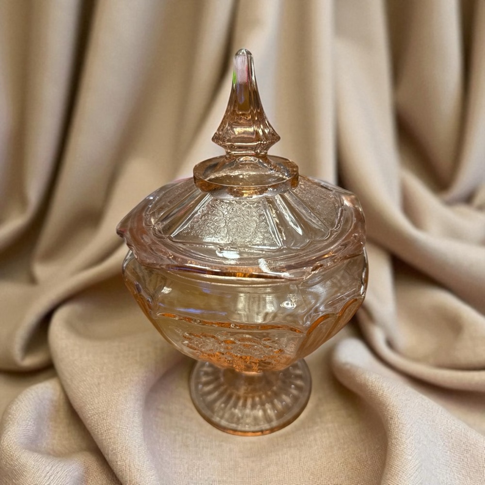 Elegant Pink Glass Candy Dish with Lid